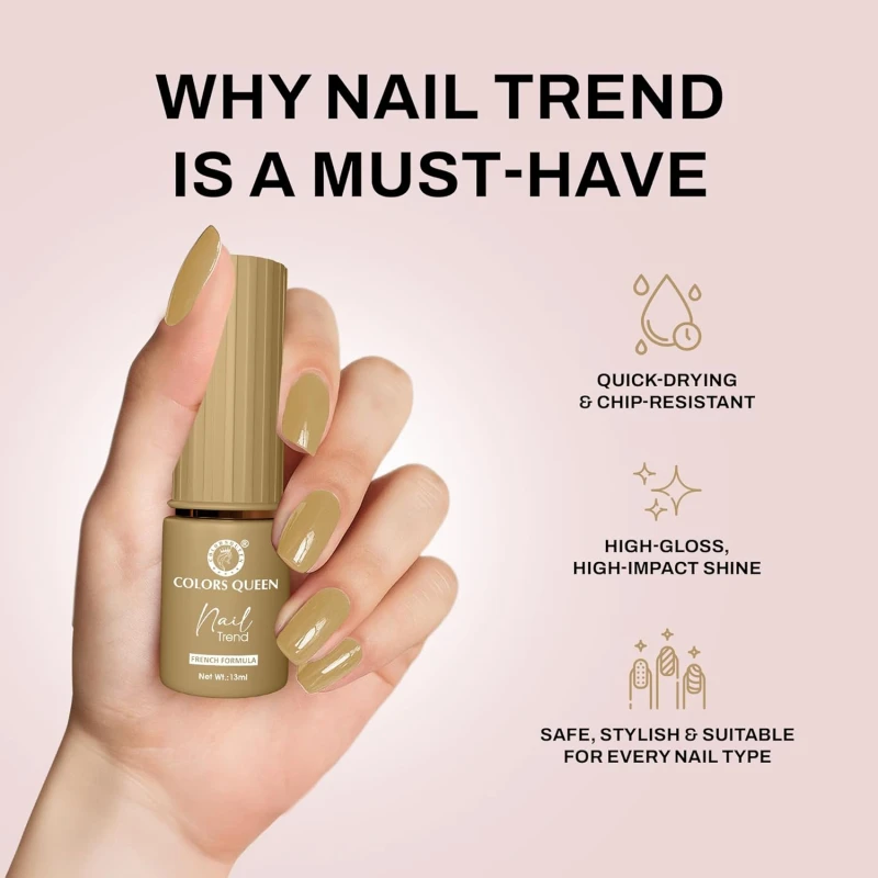 Colors Queen Nail Trend Glossy Nail Polish | Chip Resisting & Quick Drying Nail Paint with High Shine | 7 Toxin Free Formula | Vegan & Cruelty Free | Long Lasting & Vibrant Nail Paint for Women (Golden Hour, 13ml) thumbnail 4